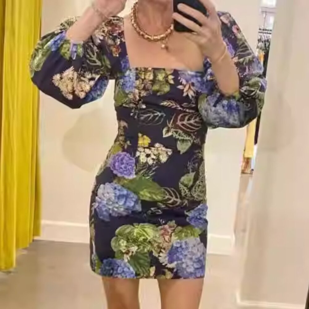 Cara Cara Floral Mini Dress - Blue and Green